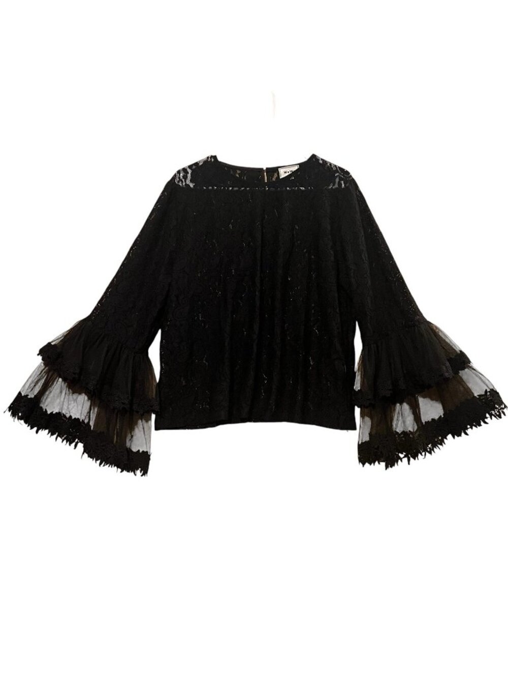 Wowo Women’s Lace Blouse Top  Plus Size 1X Black Bell Long Sleeves Whimsigoth